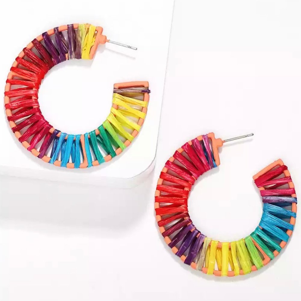 Catrise Multicolored Raffia Hoop Earrings